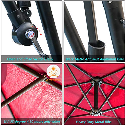Festival Depot Outdoor Patio Umbrella Offset Cantilever Hanging Sun Umbrella with Hand Crank and Water Base/Stand for Pool Porch Deck Market Lawn