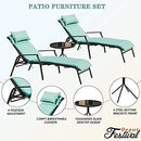 Festival Depot 3Pcs Patio Chair Set of 2 Adjustable Chaise Lounges with with Removable Cushions Pillows and Side Table Outdoor Furniture for Poolside Garden, Light Blue