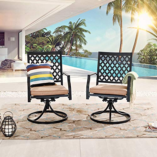 Festival Depot 2 Pcs Patio Outdoor Metal 360 Swivel Rocker Chairs Furniture All-Weather Bistro Set Dining Chairs with Removable Thick Cushion, for Deck Garden Pool Two Color