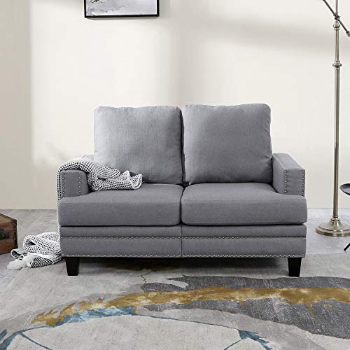 Festival Depot 1 Piece Indoor Modern Fabric Furniture Accent Arm Sofa Loveseat for Living Room Bedroom with Thick Cushion and Deep Seat, 52.7" x 31.5" x 35"