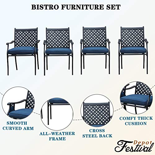 Festival Depot 4 Piece Outdoor Patio Furniture Outdoor Wrought Iron Dining Chairs Set for Porch Lawn Garden Balcony Pool Backyard with Arms and Cushions (4Pcs)