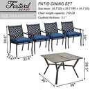 Festival Depot 5 Piece Patio Furniture Set 4 Outdoor Wrought Iron Dining Chairs with Thick Seat Cushions and Square Metal Table with 2.16" Umbrella Hole for Garden Yard Deck