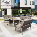 Festival Depot 4 Pieces Patio Conversation Set Metal Loveseats Wicker Back 3-Seater Sofa with Thick Cushions and Coffee Table Outdoor Furniture for Deck Garden (4pc Patio Loveseat Set 2)
