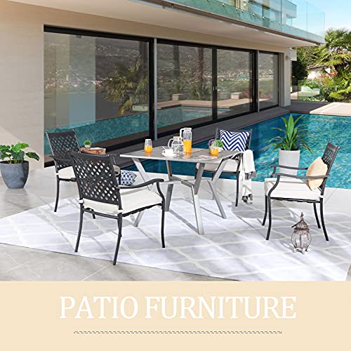 Festival Depot 5 Piece Patio Furniture Set 4 Outdoor Wrought Iron Dining Chairs with Thick Seat Cushions and Square Metal Table with 2.16" Umbrella Hole for Garden Yard Deck