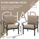 Festival Depot 2 pcs Patio Dining Chairs Metal Bistro Armchairs with Cushions All Weather Outdoor Furniture for Porch Deck Garden, Khaki