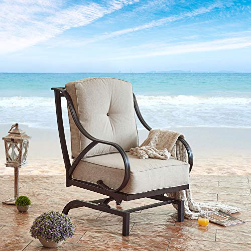 Festival Depot Outdoor Furniture Patio Dining Chair Set of 1 Piece with Blue Thick Seat and Back Cushions Premium Fabric Metal Frame Bistro Seating Armchair for Garden Yard