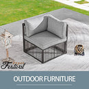 Festival Depot Wicker Patio Single Sofa, Outdoor Left-arm Chair, All-Weather Brown PE Rattan Couch Chair Waterproof Sectional Furniture for Balcony Garden Pool Lawn Backyard (Grey Thick Cushion)