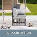 Festival Depot Wicker Patio Single Sofa, Outdoor Right-arm Chair, All-Weather Brown PE Rattan Couch Chair Waterproof Sectional Furniture for Balcony Garden Pool Lawn Backyard (Grey Thick Cushion)