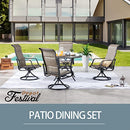 Festival Depot 5 Pieces Patio Dining Conversation Set, 4 Swivel Bistro Armrest Chair & 1 Round Metal Table with 2.04" Umbrella Hole for Deck Poolside Porch Backyard