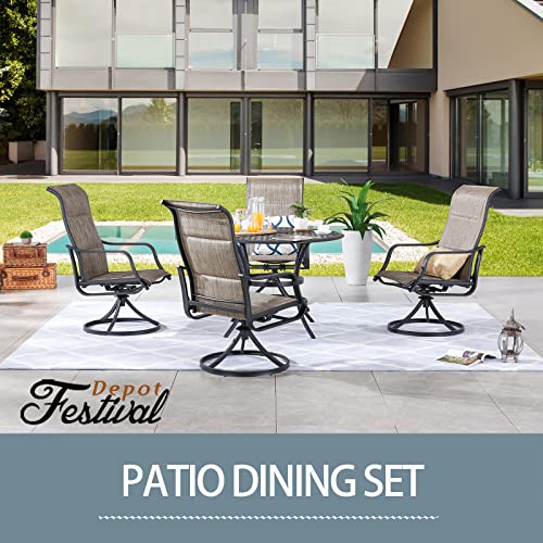 Festival Depot 5 Pieces Patio Dining Conversation Set, 4 Swivel Bistro Armrest Chair & 1 Round Metal Table with 2.04" Umbrella Hole for Deck Poolside Porch Backyard