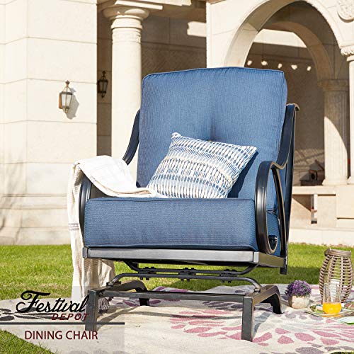 Festival Depot Dining Outdoor Patio Bistro Furniture Armchairs with Curved Armrest with 5.9''Thick Comfortable&Soft Cushions Premium Fabric Metal Frame Set Garden Seating All-Weather Garden Porch,Blue