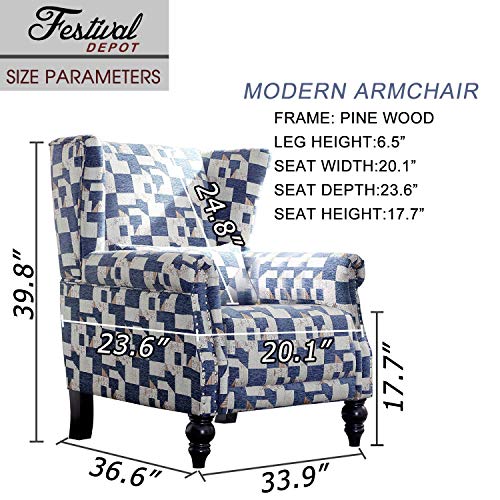 Festival Depot 1 Piece Indoor Modern Fabric Furniture Floral Print Accent Arm Chair Single Sofa for Living Room Bedroom with Comfortable Seat,33.9" x 36.6" x 39.8"