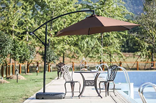 Festival Depot Outdoor Patio Umbrella Offset Cantilever Hanging Sun Umbrella with Hand Crank and Water Base/Stand for Pool Porch Deck Market Lawn