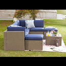Festival Depot 8pcs Patio Furniture Set Outdoor Sectional PE Wicker Sofa Set Rattan Conversation Set with Coffee Table Ottoman and Washable Seat Cushions Blue and Grey