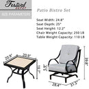 Festival Depot 3-Piece Outdoor Patio Dining Chairs Set Garden Bistro Square Metal Table and Seating Set with Thick Cushions