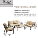 Festival Depot 7 Pieces Patio Outdoor Furniture Conversation Sets Loveseat Sectional Sofa, All-Weather Black Slatted Back Chairs with Coffee Table and Thick Soft Removable Couch Cushions (Beige)