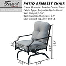 Festival Depot Patio Bistro Dining Chairs Set Outdoor Furniture Steel Frame Armchair with Armrest, Back & Seat Cushions (Set of 2, Grey)