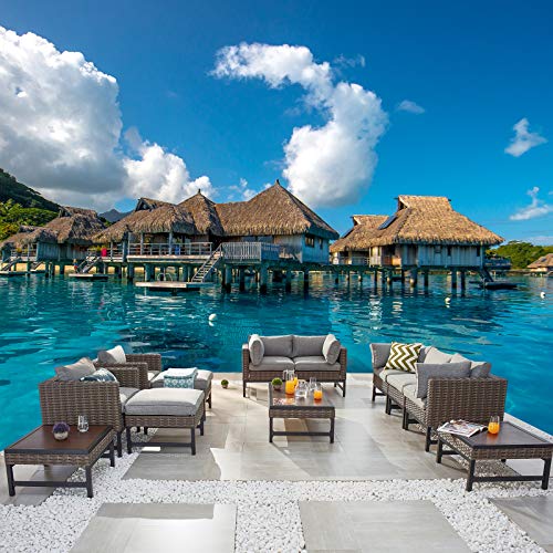 Festival Depot 12 Pieces Patio Conversation Set Outdoor Furniture Combination Sectional Corner Sofa All-Weather Woven Wicker Metal Armchairs with Seating Back Cushions Side Coffee Table Ottoman,Gray