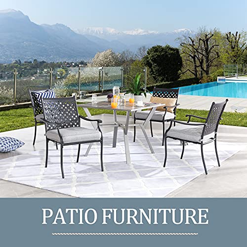 Festival Depot 5 Piece Patio Furniture Set 4 Outdoor Wrought Iron Dining Chairs with Thick Seat Cushions and Square Metal Table with 2.16" Umbrella Hole for Garden Yard Deck