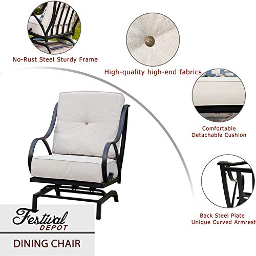 Festival Depot Dining Outdoor Patio Bistro Furniture Armchairs with Curved Armrest with 5.9''Thick Comfortable&Soft Cushions Premium Fabric Metal Frame Set Garden Seating All-Weather Yard Porch,White