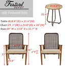 Festival Depot 3 Pieces Patio Outdoor Bistro Set Wooden-Color Armchairs with Cushions Metal Iron Side Table Cafe