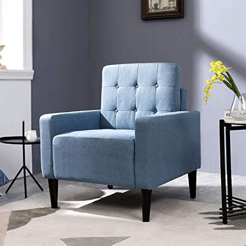 Festival Depot 1 Piece Indoor Modern Fabric Furniture Accent Arm Chair Single Sofa for Living Room Bedroom with Hand-Crafted Button Tufting Details and Deep Seat,30.7" x 30.7" x 35"
