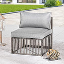 Festival Depot Wicker Patio Single Sofa, Outdoor Armless Chair, All-Weather Brown PE Rattan Couch Chair Waterproof Sectional Furniture for Balcony Garden Pool Lawn Backyard (Grey Thick Cushion)