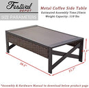 Festival Depot Patio Table Rattan Coffee Table with Aluminum Tabletop and X Shaped Leg All Weather Outdoor Wicker Furniture for Backyard Porch Garden