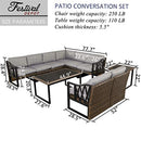 Festival Depot 10Pc Outdoor Furniture Patio Conversation Set Sectional Corner Sofa Chairs All Weather Wicker Metal Frame Rectangle Side Slatted Coffee Table with Thick Grey Seat Back Cushion No Pillow