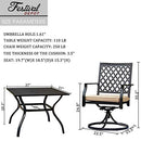 Festival Depot Patio Dining Set 5-Piece Outdoor Metal Furniture Set, 4 Swivel Chairs and 1 Square Dining Table with 1.61" Umbrella Hole for Porch Lawn Garden Balcony Pool Backyard, Black