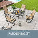 Festival Depot 5-Piece Patio Dining Sets Outdoor Furniture with Round Swivel Chairs Deck Table High Textilene Back and Metal Frame for Backyard Porch Lawn Garden