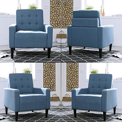 Festival Depot 2 pcs Indoor Modern Fabric Furniture Set Accent Armrest Chair Single Sofa for Living Room Bedroom with Hand-Crafted Button Tufting Detail and Deep Seat, 30.7" x 30.7" x 35", Blue