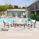 Festival Depot 6pcs Patio Conversation Set Sectional Metal Chairs with Cushions and Coffee Table All Weather Outdoor Furniture for Garden Backyard, Beige