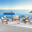 Festival Depot 9 Pieces Patio Conversation Set Sectional Sofa Left & Right Armchair with Thick Cushions and Side Coffee Table All Weather Metal Outdoor Furniture for Deck Garden, Beige