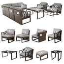 Festival Depot 12Pc Outdoor Furniture Patio Conversation Set Sectional Corner Sofa Chairs All Weather Wicker Ottoman Metal Frame Slatted Coffee Table with Thick Grey Seat Back Cushions Without Pillows