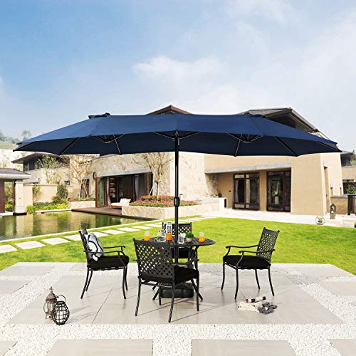 Festival Depot 14.7 ft Patio Umbrella Outdoor Large Twin Umbrella Double-Sided Ventilation Sun Canopy Market Umbrella with Aluminum Pole Handle Crank Without Base for Garden, Poolside, Deck