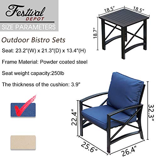 Festival Depot 6 Pieces Outdoor Furniture Patio Conversation Set All-Weather Metal Armchair Sofa Chairs with Seat and Back Cushions Side Coffee Tables