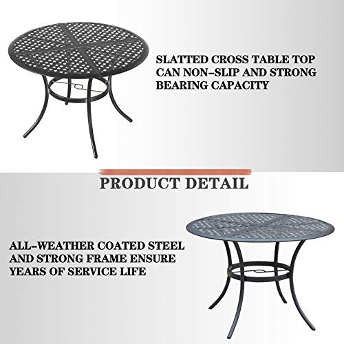 Festival Depot 5 Piece Outdoor Dining Set Wrought Iron Patio Metal with 4 Armchair Include Cushions and Round Black Table with 2.04" Umbrella Hole for Deck Lawn Garden Poolside Backyard (Beige)