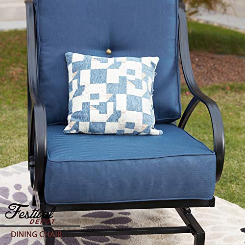 Festival Depot Dining Outdoor Patio Bistro Furniture Armchairs with Curved Armrest with 5.9''Thick Comfortable&Soft Cushions Premium Fabric Metal Frame Set Garden Seating All-Weather Garden Porch,Blue