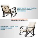Festival Depot 3-Piece Patio Outdoor Rocking Chairs Wicker Rattan Bistro Furniture Conversation Sets with Coffee Table and Thick Blue Cushions for Porch Lawn Garden Balcony Pool Backyard