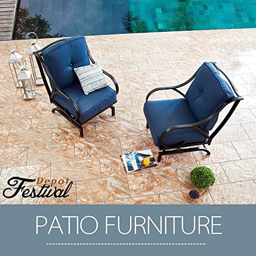 Festival Depot 1 Patio Sofa Chair with Thick Cushions Metal Frame Outdoor Furniture for Bistro Deck Garden (Blue)