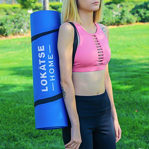 LOKATSE HOME Yoga Mat Thick,Non Slip Men Women Exercise Mat for Home Floor Gym of Workout with Carry Strip 72x24.4x2/5Inches (Blue)