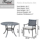 Festival Depot 5 Piece Outdoor Dining Set Wrought Iron Patio Metal with 4 Armchair Include Cushions and Round Black Table with 2.04" Umbrella Hole for Deck Lawn Garden Poolside Backyard (Beige)