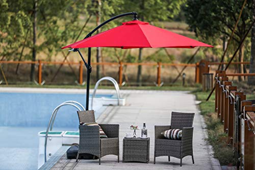 Festival Depot Outdoor Patio Umbrella Offset Cantilever Hanging Sun Umbrella with Hand Crank and Water Base/Stand for Pool Porch Deck Market Lawn