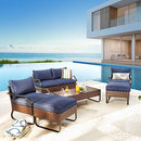 Festival Depot 7 Pieces Patio Conversation Sets Outdoor Furniture Sectional Sofa with All-Weather PE Rattan Wicker Back Chair, Coffee Table and Thick Soft Removable Couch Cushions(Blue)