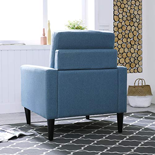 Festival Depot 2 pcs Indoor Modern Fabric Furniture Set Accent Armrest Chair Single Sofa for Living Room Bedroom with Hand-Crafted Button Tufting Detail and Deep Seat, 30.7" x 30.7" x 35", Blue