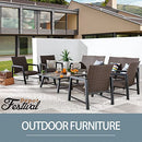 Festival Depot 8Pcs Patio Conversation Set, PE Wicker Bistro Set, All-Weather Outdoor Furniture, with 2 Loveseat 4 Armchair and 2 DPC Coffee Table for Backyard Porch Lawn Deck Garden