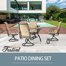 Festival Depot 5-Piece Patio Dining Sets Outdoor Furniture with Round Swivel Chairs Deck Table High Textilene Back and Metal Frame for Backyard Porch Lawn Garden