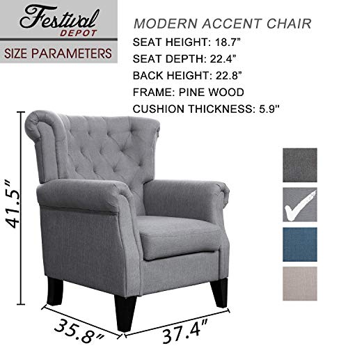 Festival Depot 1 Piece Indoor Modern Fabric Furniture Accent Arm Chair Single Sofa for Living Room Bedroom with Hand-Crafted Button Tufting Details and Thick Cushions,29.3" x 28.7" x 39.6"