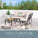 Festival Depot 5 Pieces Patio Conversation Set Sectional Corner Chair with Cushions and Side Table All Weather Metal Outdoor Furniture for Deck Balcony Garden, Beige